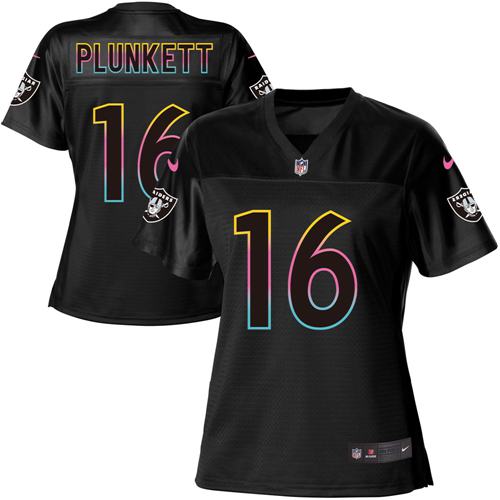 Nike Raiders #16 Jim Plunkett Black Women's NFL Fashion Game Jersey